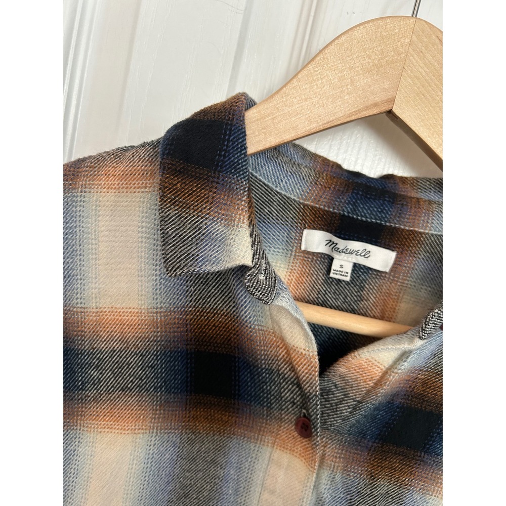 Madewell Plaid Flannel Button Down Shirt Blue Orange Ombre Cotton Small - Picture 4 of 8